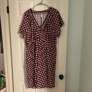 Ava & Viv Burgundy and Cream Checkered Midi Dress